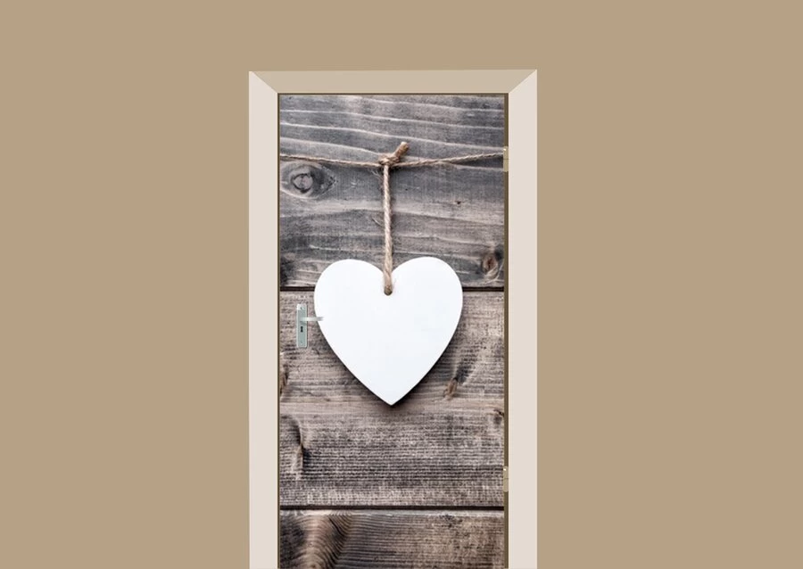 Deursticker Wit Hart Op Houten Schuur 1 Deursticker Wit Hart Op Houten Schuur