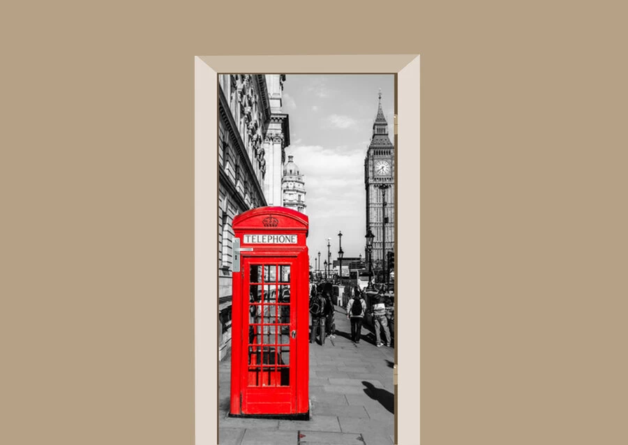 Deursticker Londen Telefooncel 1 Deursticker Londen Telefooncel