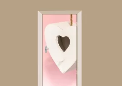 Deursticker Wit Houten Hartje Met Roze