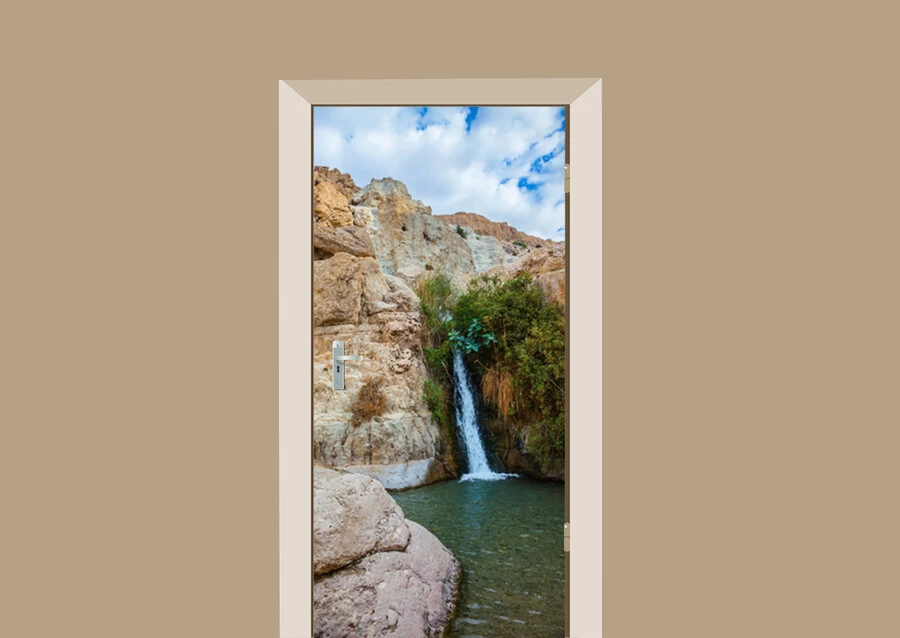 Deursticker Waterval Tussen De Rotsen 1 Deursticker Waterval Tussen De Rotsen