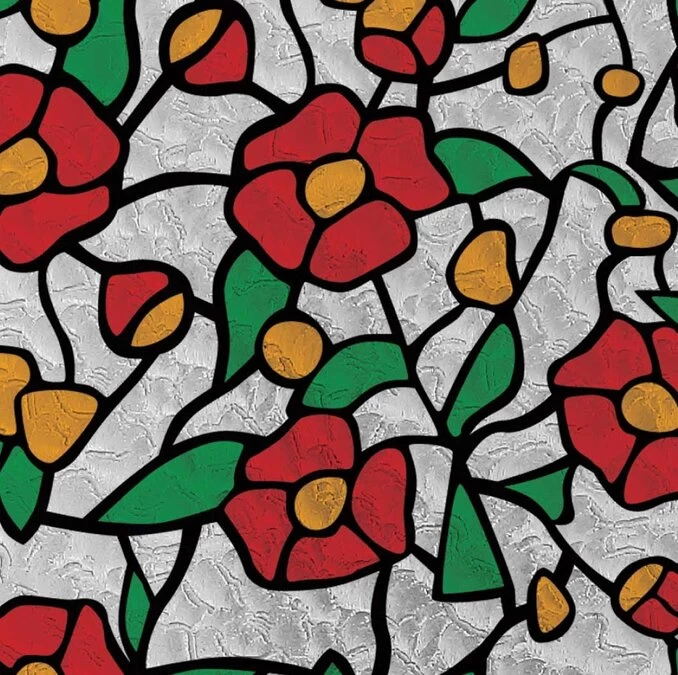 Raamfolie Glas In Lood Rode Bloem (45cm) 1 Raamfolie Glas In Lood Rode Bloem (45cm)