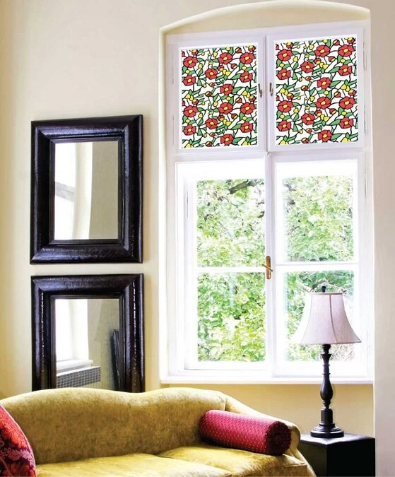 Raamfolie Glas In Lood Rode Bloem (45cm) 2 Raamfolie Glas In Lood Rode Bloem (45cm) - Afbeelding 2