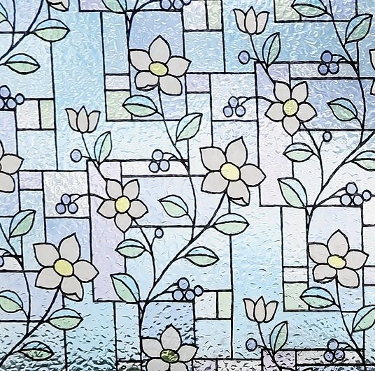 Statisch Raamfolie Glas In Lood Bloem (46cm) 1 Statisch Raamfolie Glas In Lood Bloem (46cm)