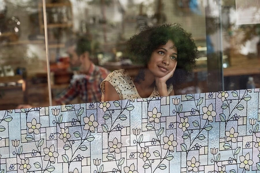 Statisch Raamfolie Glas In Lood Bloem (46cm) 3 Statisch Raamfolie Glas In Lood Bloem (46cm) - Afbeelding 3